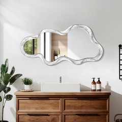 Asymmetrical Mirror Large Irregular Wall Mirror Modern Wood Frame Unique Arti…
