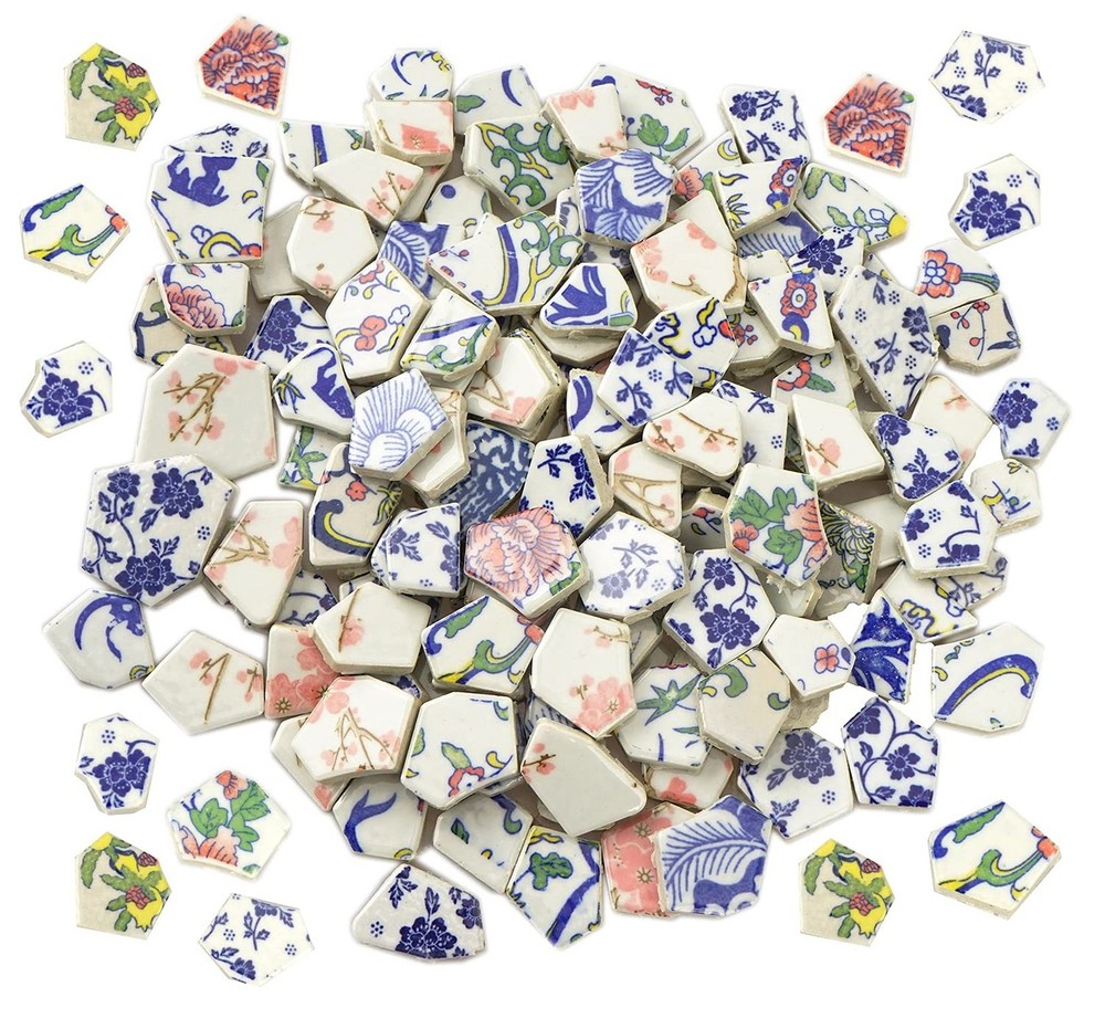 Lanyani Broken Ceramic Porcelain Tiles for Mosaic Crafts Glazed Irregular Blu…