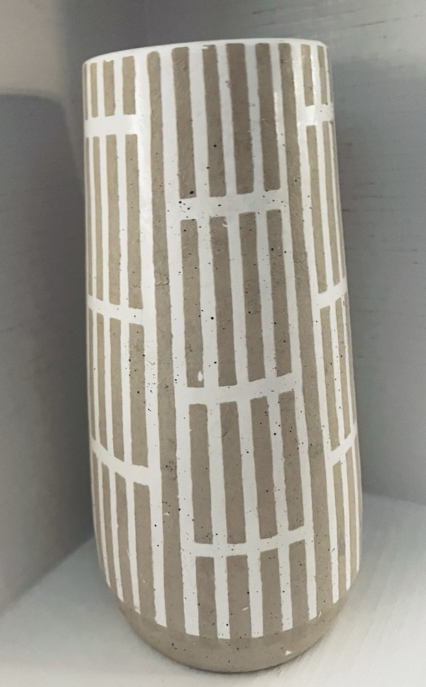 Target Brand Beige Stoneware Vase Geometric Pattern 6.5” X 12”