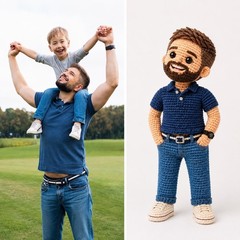 Custom Portrait Crochet Doll Look Alike Amigurumi Family Memorial Gift Dad