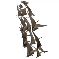 47 In. X 26 In. Metal Black Sleek Flying Flock of Bird Wall Decor