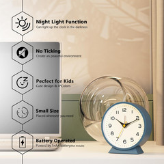 ® 4.5″ Analog Alarm Clock,Small Retro Desk Clock Battery Operated,Slient Metal T