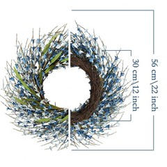Idyllic 22 Inch Artificial Blue Forsythia Floral Wreath for Front Door, Windo…