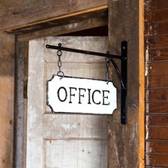 Office Embossed Black on White Enamel Metal Sign