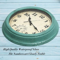 12 Inch Indoor/Outdoor Retro Waterproof Wall Clock with Thermometer,Vintage B…