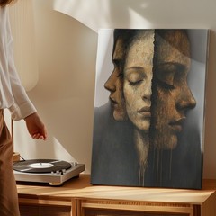 Abstract Surreal Triple Face Portrait Canvas Wall Art Modern Contemporary Home