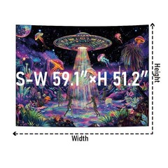Blacklight Alien UFO Tapestry Neon Jellyfish Tapestry UV Reactive Galaxy Space..