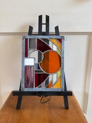 Vintage Hand Made Art Deco Abstract Stained Glass Sun Catcher | 8×10″