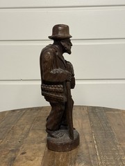 Vintage Hand Carved Wood Folk Art Traveler Man Dog Figurine Statue 16″ Rustic