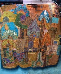VTG Indian Embroidered Patchwork Wall Hanging Beads Sequin Mirror Work 82″ x 64″