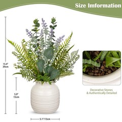 Artificial Eucalyptus & Lavender Arrangement in Ceramic Vase – 15.4″ Faux Lav…