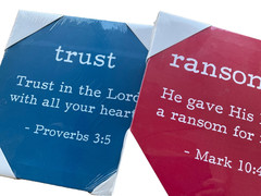 2 Bible Verse Wall Plaque Wooden Canvas TRUST and RANSOMED