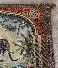 Vtg Bombay Company Elephant Tapestry 39” L x 24” W w/Wooden Rods Ready to Hang