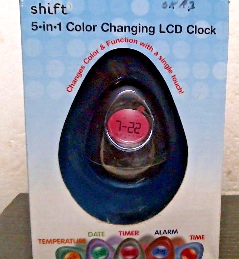 Shift 5 in 1 Color Changing LCD Clock, 10329, BLACK, FREE SHIPPING