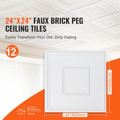 VEVOR Ceiling Tiles 12-Pack 24 x 24 in PVC Easy Installation White Geometric