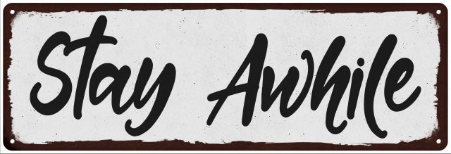 Stay Awhile Black on White Shabby Chic Metal Sign Room Decor 106180049037