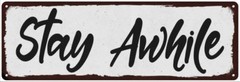 Stay Awhile Black on White Shabby Chic Metal Sign Room Decor 106180049037