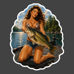 Pinup Girl Sticker Vinyl Decal Trophy Bass Fishing Lake Boat Angler Beauty