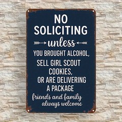 Tin Sign 8X12 Inches «No Soliciting» Metal Wall Decor