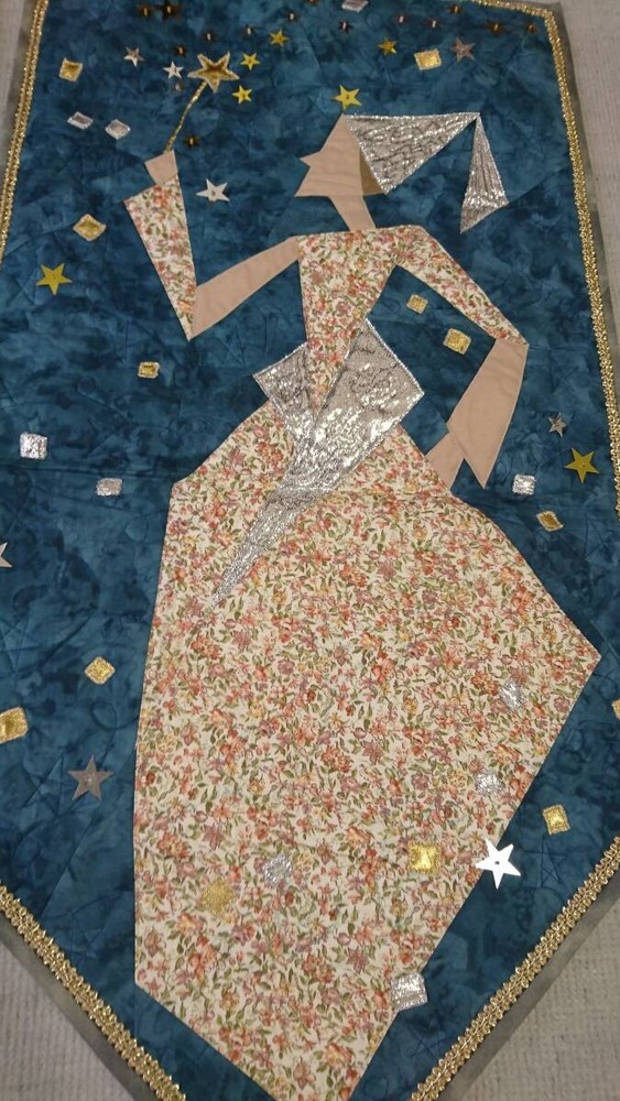 Handmade Patchwork Quilt Tapestry Dancing Couple Starry Sky Japan One of a Kind