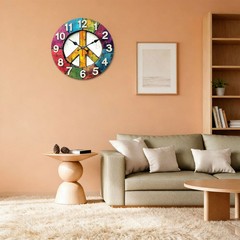 Colorful Peace Symbol Wall Clock Wooden Silent Clock No Battery Holiday Decors