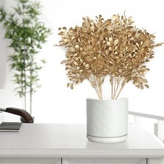 Artificial Plants Golden Leaf Plastic Fake Plant Leaves Bush Grass Decoration…