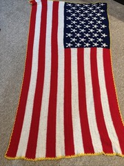 Hand Knit Crocheted USA American Flag 75“ x 43″ Handmade Throw Blanket R W B