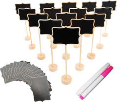 15 Pack Wood Mini Chalkboard Signs (Water-Based Chalk and Replacement Stickers A