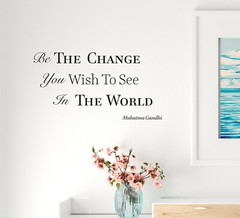 Wall Decal Gandhi Motivation Phrase World Change Vinyl Decor Black gz450