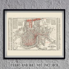 New Orleans Louisiana 1935 Antique City Map Mississippi River Vintage Wall Art