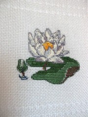 Completed Cross Stitch Water Garden Flowers on Ivory Udine Afghan Blanket 42×56