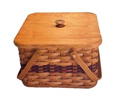 Amish Double Pie Carrier Square Oak Handmade Basket Swinging Handles