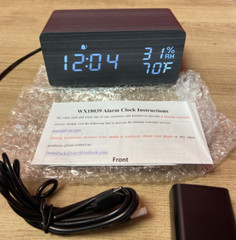 Wooden Digital Alarm Clock with Wireless Charging, Dimmable, Adjustable Grey