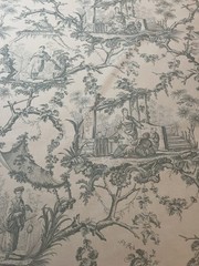 Toile Fabric Classic Chinoiserie Cotton Print Drapery Upholstery Teal and Ivory.
