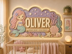 Personalized Mermaid Nursery Name Sign, Mermaid Wall Decor for Girls, Ocean