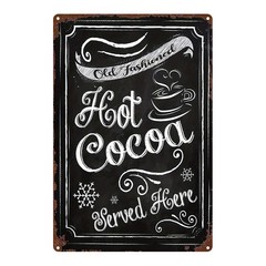 Vintage Black Chalkboard Metal Sign hot cocoa cup snowflake café wall decor