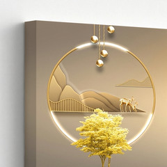 3 Pieces Golden Landscape Deer Trees Circular Design Gold Large Wall Art Decor