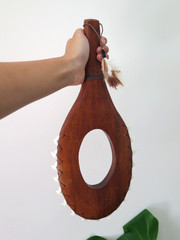 Hawaii Hand Made Wall Decor Wood Carved Lei O Mano Resin Shark Teeth Polynesian