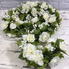 Vintage Wedding Garland White Roses Baby’s Breath Artificial Flower Decor 62”
