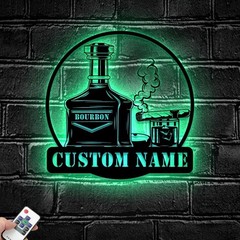 Personalized Bourbon Cigar Metal Sign With LED, Custom Whiskey Smoke Name Decor