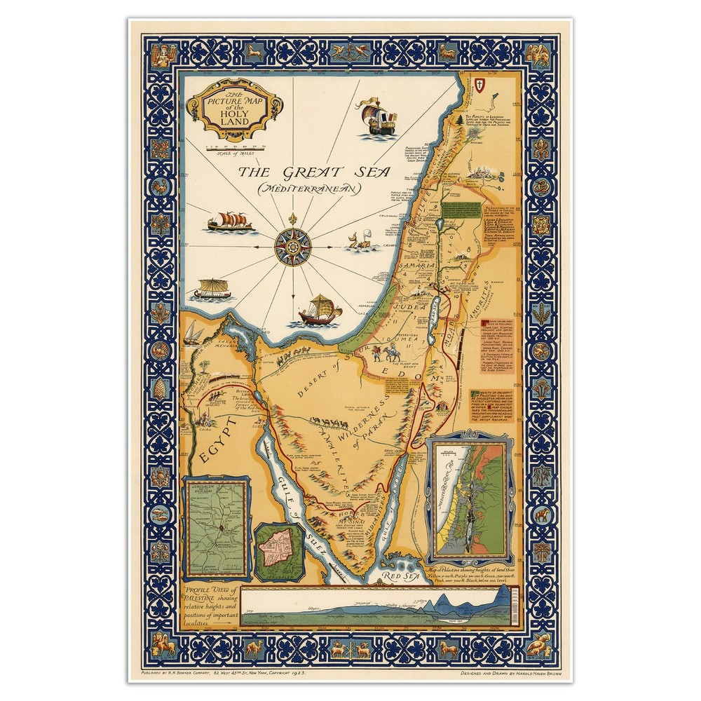 Biblical Map of the Holy Land Showing Places named in the New Testament c. 1928