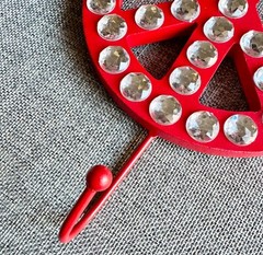 New Red Peace Sign w/ Rhinestones Wood & Metal Dorm Kids Wall Hook Decor – 8.25”