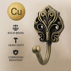 Solid Brass Wall Hooks 2 Pack – Heavy-Duty Decorative Coat Hooks with Antique
