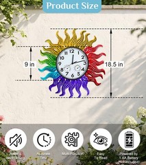 18.5»Sun Outdoor Clock with Thermometer and Hygrometer Combo, Silent Non-Tic…