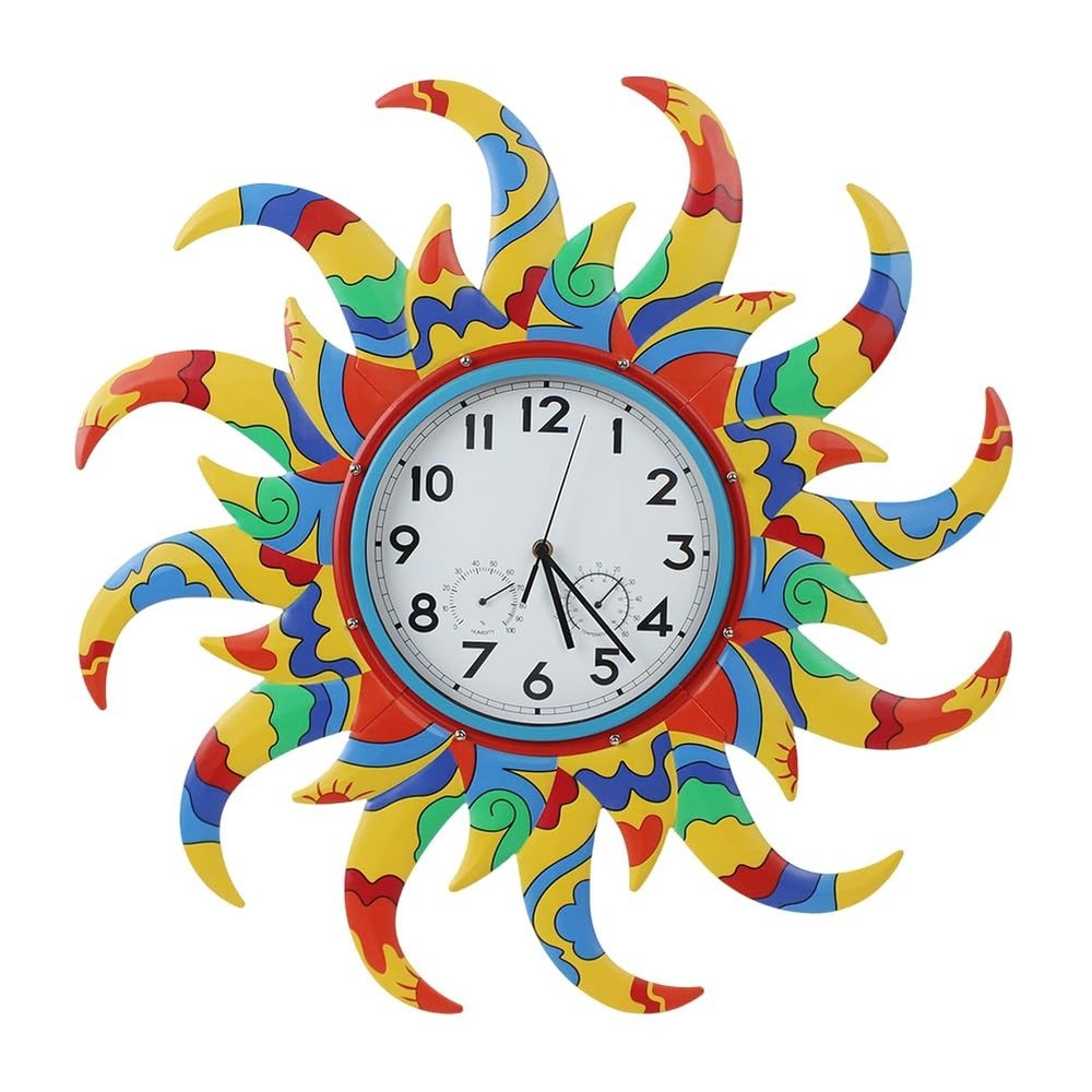 24 Inch Outdoor Clock Silent Non-Ticking, Outdoor Wall Clock with Thermometer