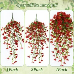 4Pcs Artificial Fake Hanging Basket Plants Silk Flowers Vine Home Outdoor Decor