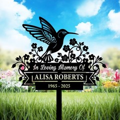Personalized Hummingbird Memorial Stake Custom Metal Grave Marker Gift