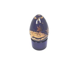 1988 Franklin Mint Cobalt Blue & Gold Victorian Lady Egg Figurine W/ Stand