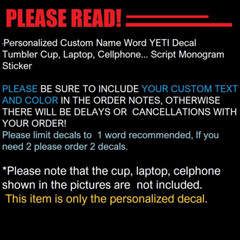 6″ Personalized Custom Name Word YETI Decal Tumbler Cup Script Monogram Sticker