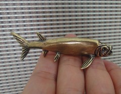 Solid Brass Barracuda Fish Figurine Bronze Color Sculpture for Home Decor